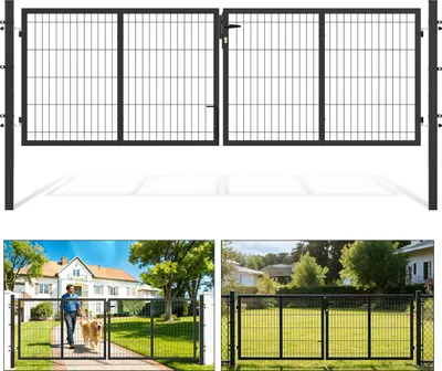 Produktbild von Faziango Doppelflügel Gartentor  Anthrazit, 300 x 100 cm inkl. Griff, Schloss, Schlüsseln und Bodenverriegelung Gartenpforte Einfahrtstor Hoftür,Vierkantrohr