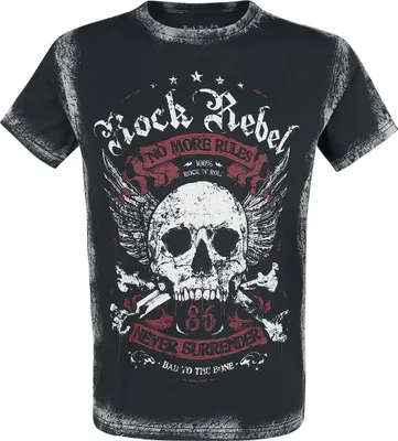 Produktbild von Rock Rebel by EMP Herren Schwarzes T-Shirt mit Frontprint und Waschung S
