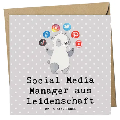 Produktbild von Mr. & Mrs. Panda Deluxe Karte Social Media Manager Leidenschaft - Grau Pastell - Geschenk, doppelkarte, faltkarte, Klappkarte, Jubiläum, anlasskarte, Glückwunschkarte
