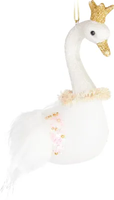 Produktbild von BRUBAKER Schwan Prinzessin mit Glitzer Krone Weihnachtskugel aus Glas - Handbemalt - Christbaumschmuck Lustig - Weihnachtsdeko Weiß