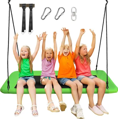 Zdjęcie produktu dla COSTWAY nest swing huśtawka na drzewie 150x80cm z regulowaną liną 100-180cm 320kg dla dzieci i dorosłych Zielony