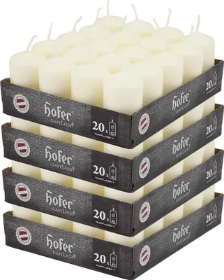 Produktbild von ​HOFER Stumpenkerzen 80 Stück – 4x7cm Elfenbein – Tropffrei & Duftfrei – 11h Brenndauer – Deko Kerzen für Hochzeit & Tisch​