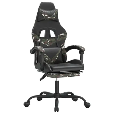 Obrázek produktu pro Otočná herní židle s podnožkou černá a maskáčová umělá kůže