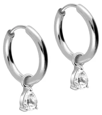 Produktbild von Chirurgenstahl Ohrclicker Creolen EINGEFASSTER KRISTALLTROPFEN Silber Innendurchmesser: 10mm + Designstärke: 2mm