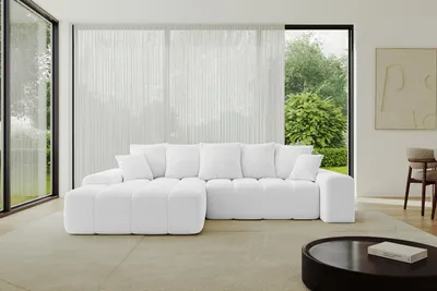 Produktbild von ALTDECOR Ecksofa mit Schlaffunktion und Bettkasten ENSI-L - 267x164x69 cm Weiß - Corner Sofa Bett Eckcouch Couch L-Form Schlafcouch Ausziehbar Wohnlandschaft Schlafsofa Couchsofa