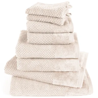 Produktbild von Pure Label 8-TLG Handtücher Set aus Baumwolle - 2x Badetuch 70x140 cm 2x Handtuch 50x100 cm 2x Gästetuch 30x50 cm 2x Waschlappen 16x21 cm, Creme