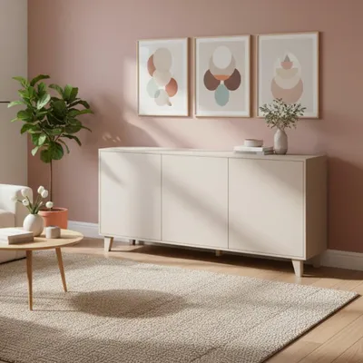 Immagine prodotto di Madia Nimes Moran 3 Ante Beige 154 cm con Apertura Push-Pull – Design Moderno