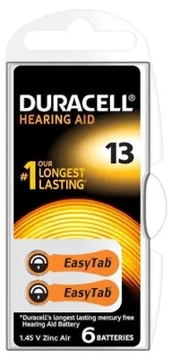 Zdjęcie produktu dla Bateria cynkowo-powietrzna DURACELL ZA13 6 szt. guzikowe do aparatów słuchowych w blisterze