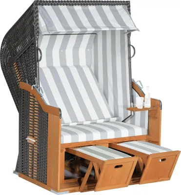 Produktbild von Müsing Strandkorb Sunny Smart Rustikal 250 Basic grau, weiß, gestreift, anthrazit Kunststoff, Holz, 1-teilig