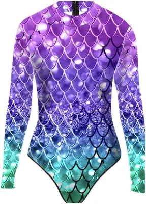 Image de ASKSA Femme Sirène Maillot de bain manches longues Maillot de bain sirène Costume de bain avec écailles de poisson,Violet,L