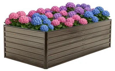 Produktbild von Hochbeet Wetterfestes Blumenbeet in Holzoptik Pflanzenbeet für Gemüse/Kräuter, 219x112x64cm Metall Rostbeständiger Pflanzkasten mit offenem Boden