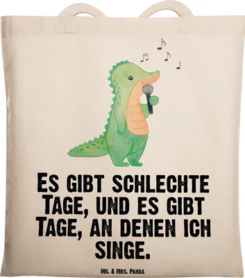 Produktbild von Mr. & Mrs. Panda Tote Bag Krokodil Singen - Transparent - Geschenk, Jutebeutel, Schultasche, tasche baumwolle, Uni, Laptoptasche, Band, Gesang, Hobbysänger, Live Auftritt