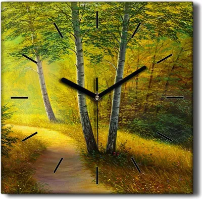 Produktbild von Coloray Hodiny Unikátní 30x30 cm  Tiché hodiny Pro obývací pokoj a kuchyň Nástěnné hodiny Plátno Černé ručičky hodin - Malování Baum Waldweg
