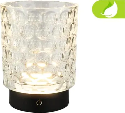 Zdjęcie produktu dla Briloner Sunora LED lampa stołowa bezprzewodowa IP44, ściemnialna, dotykowa, bezprzewodowa, bryzgoszczelna, przezroczysta, Ø11 x 15 cm