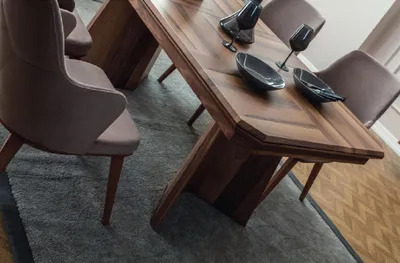 Produktbild von Komplette Essgruppe Designer Essecke Holz Esstisch 6x Polsterstühle