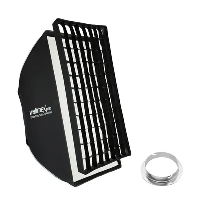 Produktbild von Walimex pro Essential Striplight Softbox 60 x 90 cm + Elinchrom Adapter 15,2, Lichtformer 360°, einfacher Aufbau, inkl. Grid, Bowens Adapter, Transporttasche, ideal für Produkt- und Peoplefotografie
