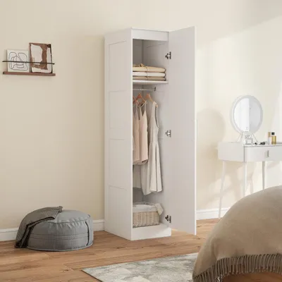 Image de Armoire avec tringle à vêtements et porte à fermeture amortie 40 x 180 x 52 cm Armoire à portes battantes blanche Armoire étroite pour le couloir et la chambre à coucher