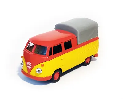 Produktbild von VOLKSWAGEN Bus T1 Doppelkabine PICK UP VW Pritschewagen Pritsche Modell Auto aus Metall Modellauto Spielzeugauto 53 (Rot/Gelb)