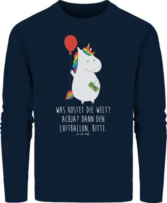 Produktbild von Mr. & Mrs. Panda Baumwoll Pullover Einhorn Luftballon Größe M - French Navy - Geschenk, Einhörner, Unicorn, Freude, Sweatshirt, Geld, Pulli, Sweater