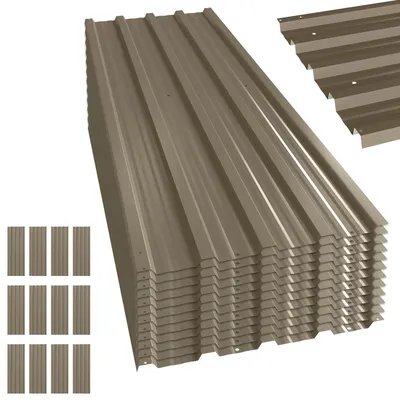 Obrázek produktu pro Střešní plechy – pozinkovaná ocel – sada 12 kusů – 129 x 45 cm – hnědé