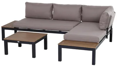 Produktbild von 3-Teiliges Gartenmöbel-Set Mit Beistelltisch, Sofa Mit Kissen, Outdoor, Aluminium, 164 X 74 X 69 Cm