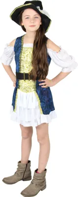 Produktbild von Piratenkostüm Mädchen Kleid Piraten blau Kostüm , Größe:134/140