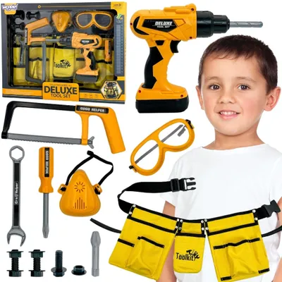 Produktbild von WOOPIE Werkzeug-Set für Kinder – 16-teilig mit Bohrer, Schutzbrille & Werkzeuggürtel – kleines Handwerker-Set