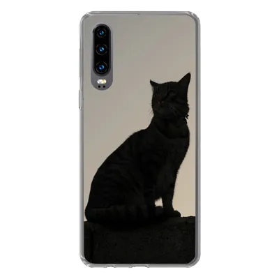 Produktbild von MuchoWow® Handyhülle Schutzhülle Hülle für Huawei P30 Katze - Dunkelheit - Zaun Silikon Softcase Handy Hülle - Kartenbesitzer