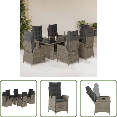 Produktbild von The Living Store 7-tlg. Garten-Essgruppe mit Kissen Grau Poly Rattan