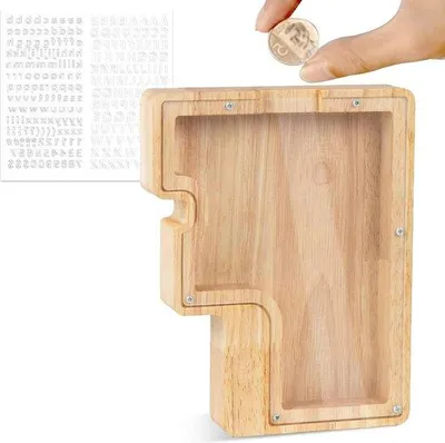 Image de Tirelire en bois pour adultes, personnalisable, en bois, cadeau d'anniversaire, de Noël ou de Thanksgiving