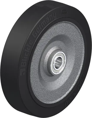 Produktbild von 250mm Rad mit schwarzem Elastikgummi auf geschweißtem Stahlkern