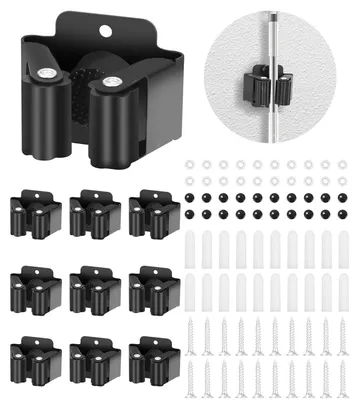 Image de Support mural pour balai - Acier inoxydable - Lot de 10 - Antidérapant en silicone - Pour jardin, cuisine et garage