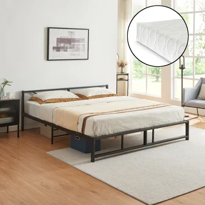 Produktbild von Metallbett 'Meran' mit Matratze Metallbett Bettgestell Doppelbett 180 x 200 cm Stahl Schwarz