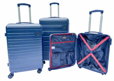 Produktbild von Linder Exclusiv Travel Kofferset 3 stück, Trolley Set Handgepäck und Reisegepäck,Mittel und Großer Koffer Hartschale aus ABS, Vier 360°-Spinner-Rollen, Zahlenschloss, Teleskopgriff, SC1002 Blau