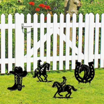 Image de Décoration de jardin en métal sur le thème du cowboy, lot de 4 pièces