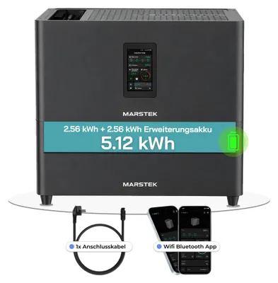 Produktbild von Speicher MARSTEK Jupiter C + Plus Solarspeicher 5,12-10,24 kWh LiFePO4 Solarakku für PV Systeme Balkonkraftwerk, IP65, 6000 Zyklen, WIFI und Bluetooth Batterie Option: 2 x Solarspeicher (5.12 kWh)