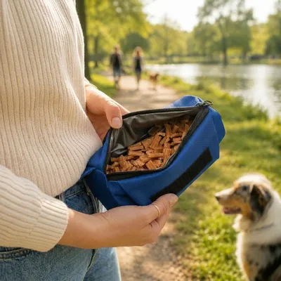 Produktbild von belviona Hundefutterbeutel, wasserfester Futterdummy für Apportiertraining mit Wurfhilfe & Karabiner, robust & sicher, blau