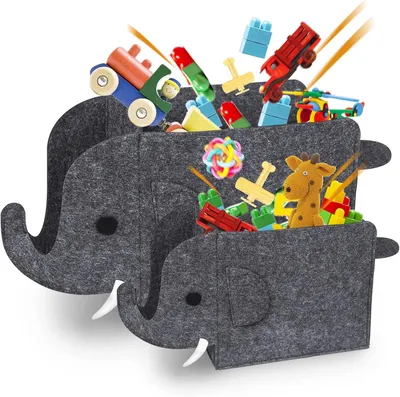 Immagine prodotto di Scatole portaoggetti 2 pezzi, in feltro, a forma di elefante, per la cameretta dei bambini, pieghevoli, contenitori per giocattoli