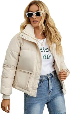 Produktbild von Damen Winterjacke Gesteppt Kurz Warm Daunenoptik Ohne Kapuze Beige M