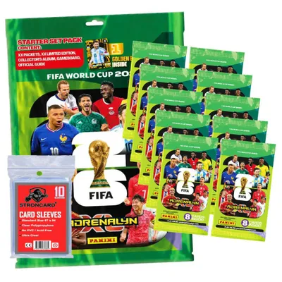 Produktbild von Fifa World Cup 2026 Adrenalyn XL - WM Trading Cards Sammelkarten - 1 Starter + 10 Booster + 10 STRONCARD Sleeves