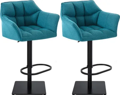 Produktbild von CLP 2er Set Barhocker Damaso Stoffbezug drehbar und höhenverstellbar bis 240 kg türkis Gestell Farbe schwarz