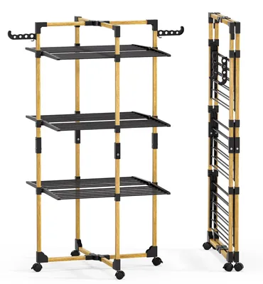Produktbild von VOUNOT® Wäscheständer Turm 3 Ebenen Turmwäscheständer Klappbar Wäscheturm Schwarz