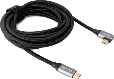 Produktbild von SYSTEM-S USB 3.1 Gen 2 100W Kabel 3 m Typ C Stecker zu Stecker Winkel geflochten in Schwarz