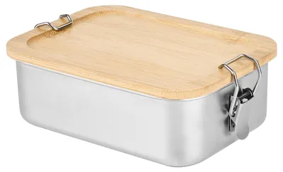 Edelstahl-Lunchbox mit Bambusdeckel, BPA-frei, 1,2 l