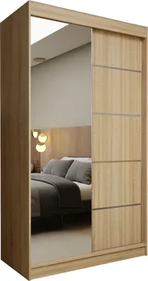 Produktbild von Masseno Schiebetürenschrank MIRELLA 120 cm Kleiderschrank Schlafzimmer Schrank 2-türig mit Spiegel Sonoma Eiche
