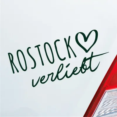 Produktbild von Auto Aufkleber Rostock verliebt Herz Stadt Heimat Liebe Car 19x8 cm Dunkelgrün Sticker Heckscheibenaufkleber