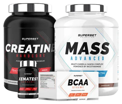 Zdjęcie produktu dla Expert Weight Gain Programme - Mass Advanced 2,5kg Chocolate - Hardcore Creatine Orange - BCAA Xtreme - Xenatest Hardcore