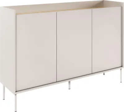 A three-door sideboard with a light wood top and a light gray body, shown from a three-quarter front angle on a white background.