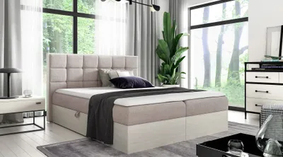 Produktbild von Kontinentales Bett 120x200 CHANTELLE 1 - nordisches Teakholz / Beige + GRATIS Matratzenauflage