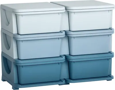 Image de Boîte de rangement Fortuna Lai en plastique, 6 tiroirs, organiseur de jouets, commode pour chambre d'enfant, bleu